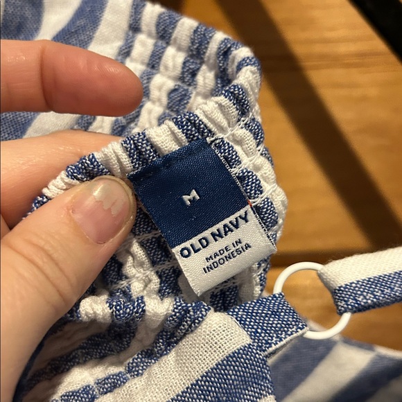 Old navy Fit & Flare Linen-Blend Blue & White striped Mini Dress - Picture 5 of 6